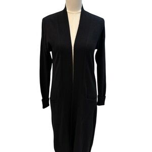 Aqua 100% Cashmere Long Line Open Front Cardigan Black Pockets Sz S